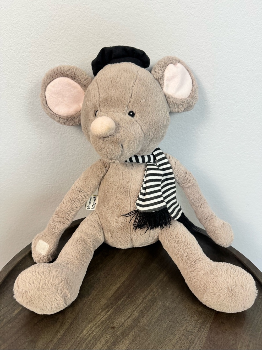 Baby Aspen Monsieur Lesqueak Mouse Plush Stuffed Animal Toy French Scarf Beret‎